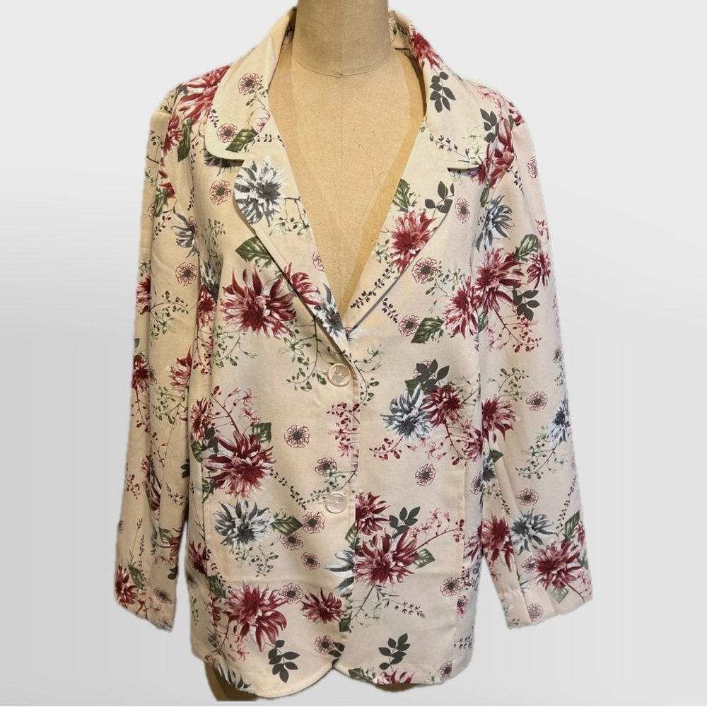 VINTAGE summer floral lightweight blazer jacket pastel flowers Victorian cottage